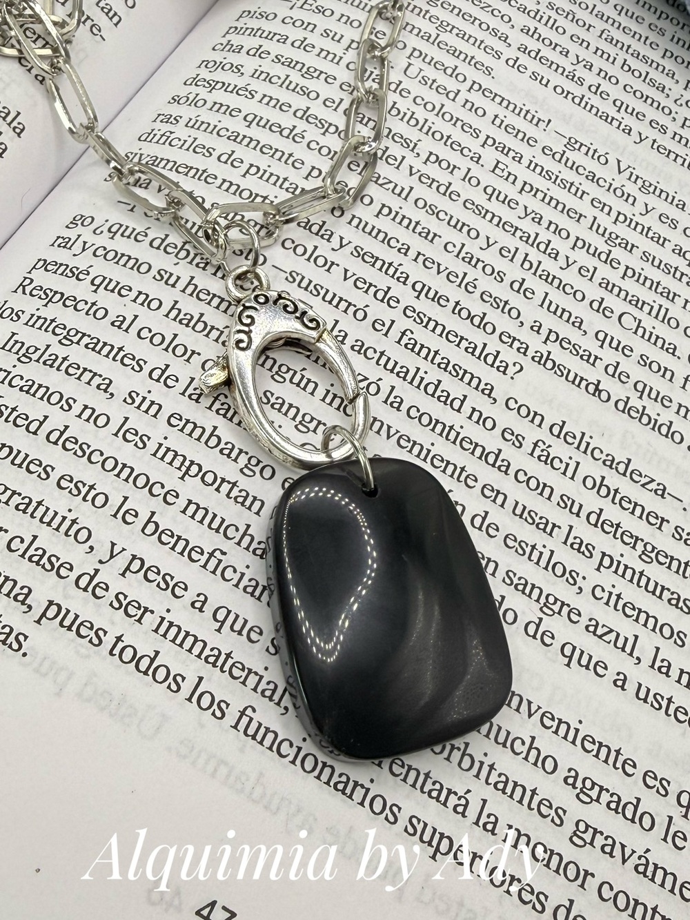 Black onyx Pendant Necklace with Silver Chain